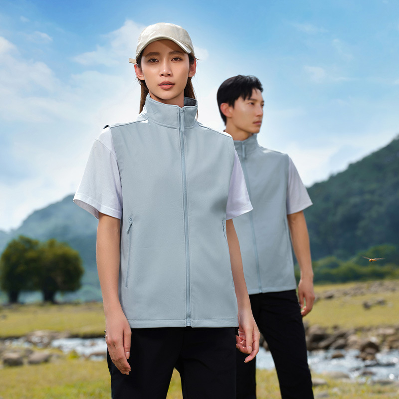 Vestă de lucru pentru exterior, căptușită cu fleece, model solid, închidere cu fermoar, fără glugă, 100% poliester