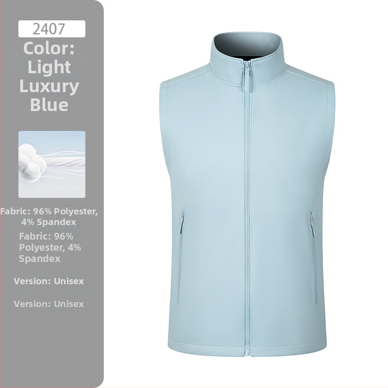 Vestă de lucru pentru exterior, căptușită cu fleece, model solid, închidere cu fermoar, fără glugă, 100% poliester