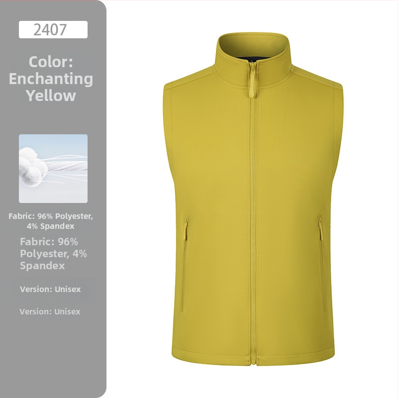 Vestă de lucru pentru exterior, căptușită cu fleece, model solid, închidere cu fermoar, fără glugă, 100% poliester