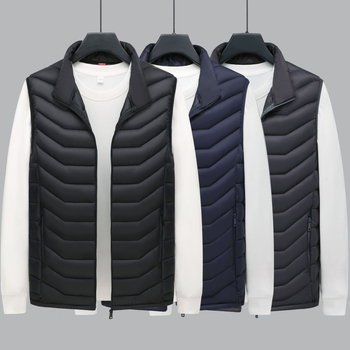 Muška pamučna vesta s punom od pamuka, slim-fit, korejskog stila, stojeći ovratnik, glavni materijal poliester