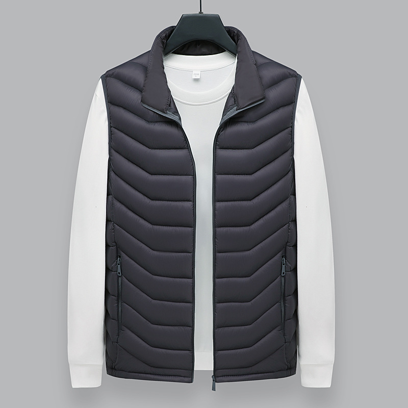 Muška pamučna vesta s punom od pamuka, slim-fit, korejskog stila, stojeći ovratnik, glavni materijal poliester
