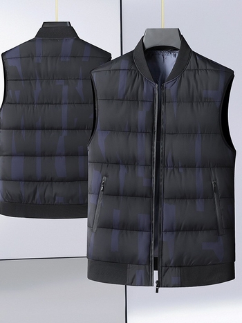 Férfi nylonszövettel készült mellény poliészter töltettel és bélésével, kapucni nélkül, alsó szegély bordázott