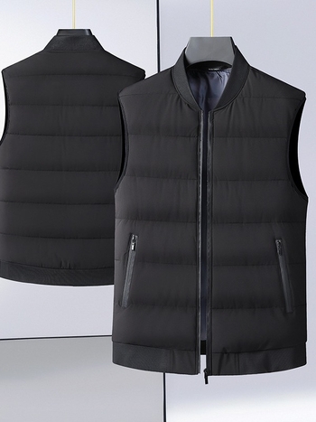Férfi nylonszövettel készült mellény poliészter töltettel és bélésével, kapucni nélkül, alsó szegély bordázott