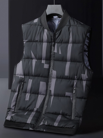 Férfi nylonszövettel készült mellény poliészter töltettel és bélésével, kapucni nélkül, alsó szegély bordázott