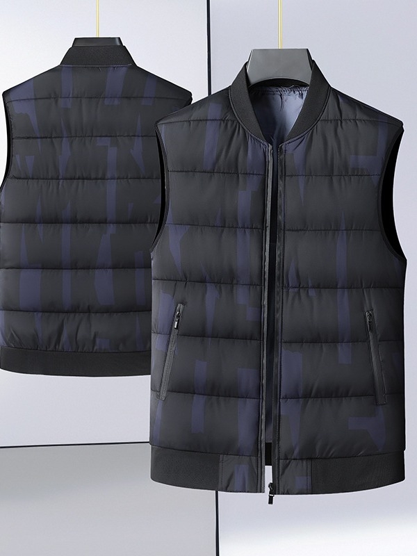 Férfi nylonszövettel készült mellény poliészter töltettel és bélésével, kapucni nélkül, alsó szegély bordázott