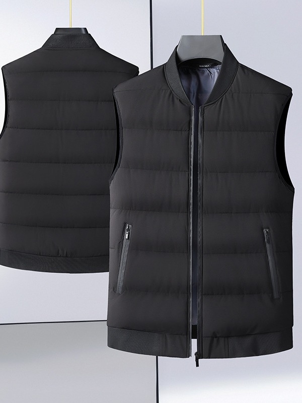 Férfi nylonszövettel készült mellény poliészter töltettel és bélésével, kapucni nélkül, alsó szegély bordázott