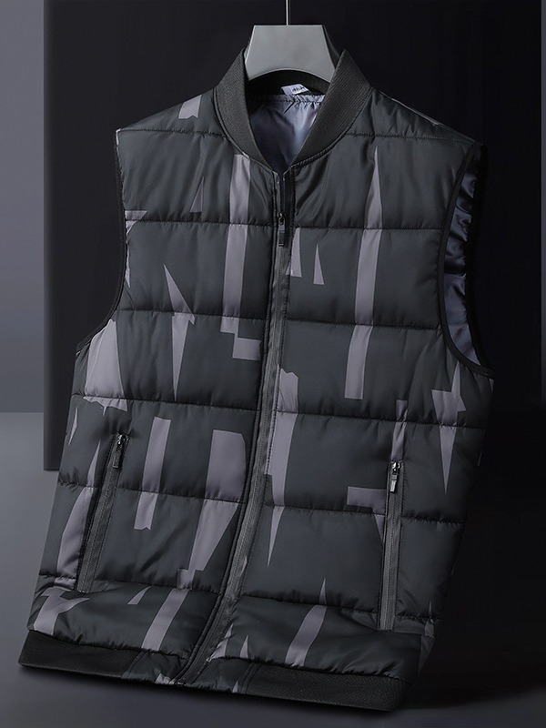 Férfi nylonszövettel készült mellény poliészter töltettel és bélésével, kapucni nélkül, alsó szegély bordázott
