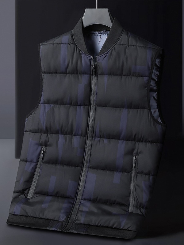 Férfi nylonszövettel készült mellény poliészter töltettel és bélésével, kapucni nélkül, alsó szegély bordázott