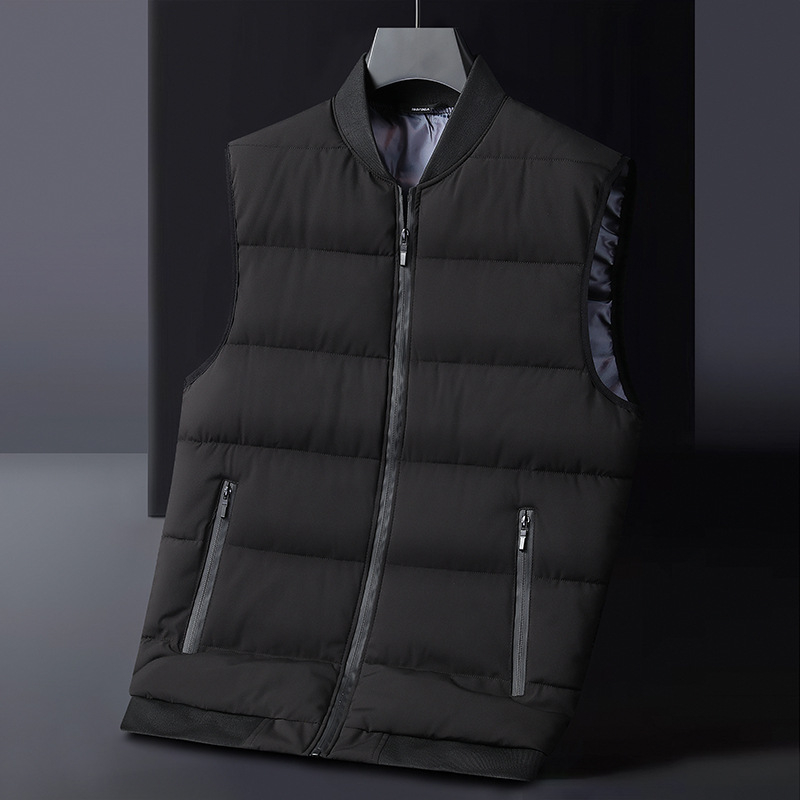 Férfi nylonszövettel készült mellény poliészter töltettel és bélésével, kapucni nélkül, alsó szegély bordázott