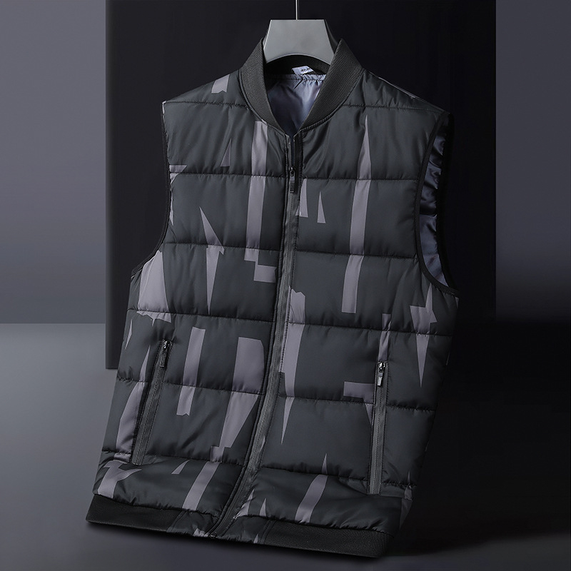 Férfi nylonszövettel készült mellény poliészter töltettel és bélésével, kapucni nélkül, alsó szegély bordázott