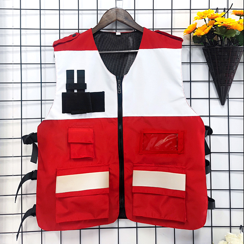 LDM Vestă de intervenție în situații de urgență cu logo, închidere cu fermoar, croială lejeră, pentru toate sezoanele, amestec din fibre de acetat