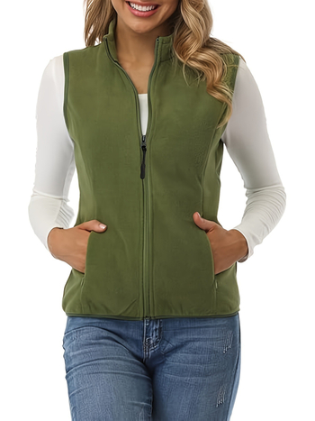 Bez piedurknēm kardigan-veste ar polārpildījumu, rāvējslēdzēja kabatas, apkakle tipa lapel, poliester-elastāna audums