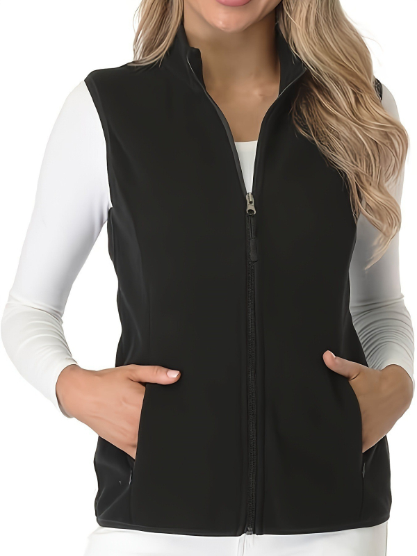 Bez piedurknēm kardigan-veste ar polārpildījumu, rāvējslēdzēja kabatas, apkakle tipa lapel, poliester-elastāna audums