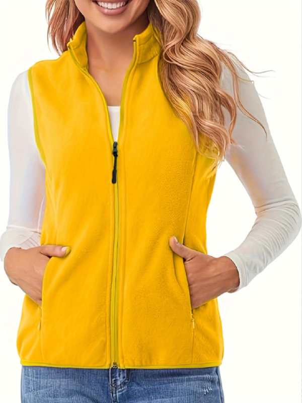 Bez piedurknēm kardigan-veste ar polārpildījumu, rāvējslēdzēja kabatas, apkakle tipa lapel, poliester-elastāna audums