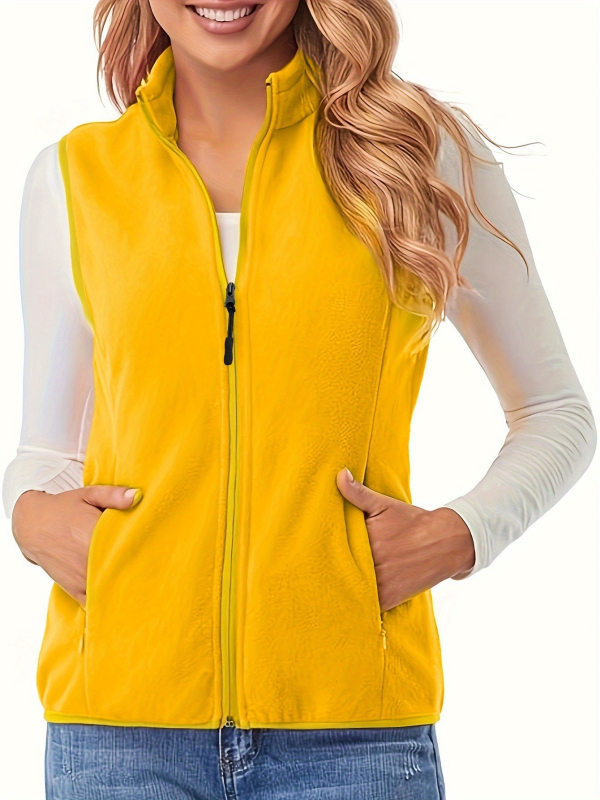 Bez piedurknēm kardigan-veste ar polārpildījumu, rāvējslēdzēja kabatas, apkakle tipa lapel, poliester-elastāna audums