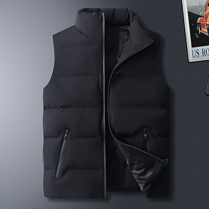 Muška vest s punjenjem od pamuka i poliestera, korejski stil, uski kroj, stojeći ovratnik, zatvarač, debela izolacija, podstava od poliestera