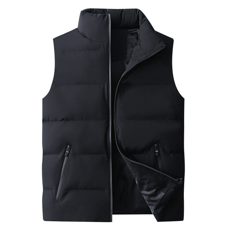 Muška vest s punjenjem od pamuka i poliestera, korejski stil, uski kroj, stojeći ovratnik, zatvarač, debela izolacija, podstava od poliestera