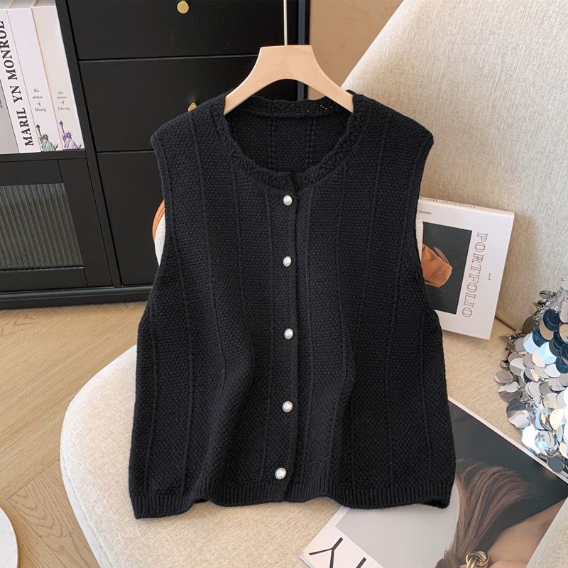 Πλεκτό γιλέκο χωρίς μανίκια, κομψός αστικός στυλ, κοντό μήκος (40–50 εκ.), ύφασμα βισκόζη ≥95%, στρογγυλός λαιμός