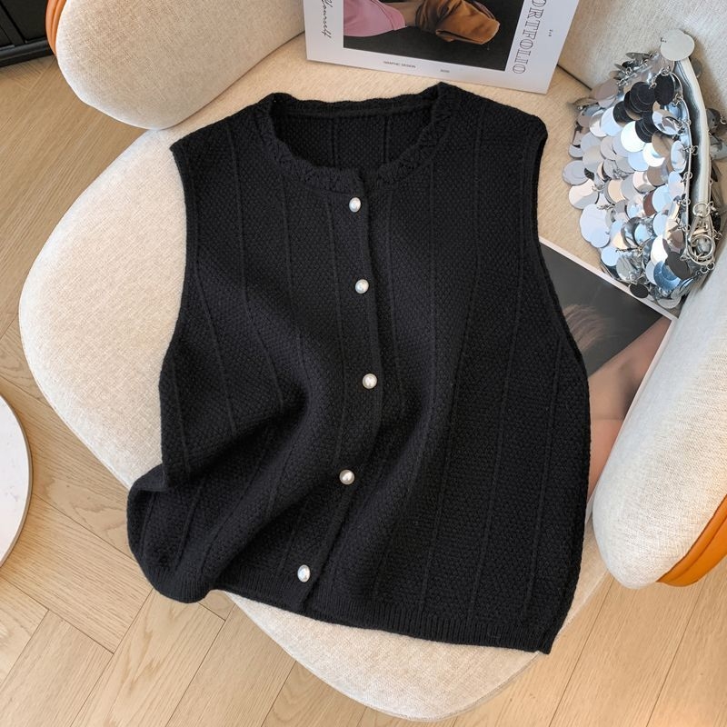 Πλεκτό γιλέκο χωρίς μανίκια, κομψός αστικός στυλ, κοντό μήκος (40–50 εκ.), ύφασμα βισκόζη ≥95%, στρογγυλός λαιμός