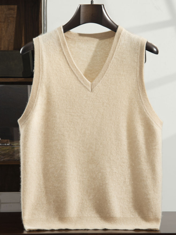 Muška kašmir vesta s V-izrezom, bez rukava, ravni kroj, 35% kašmir mješavina