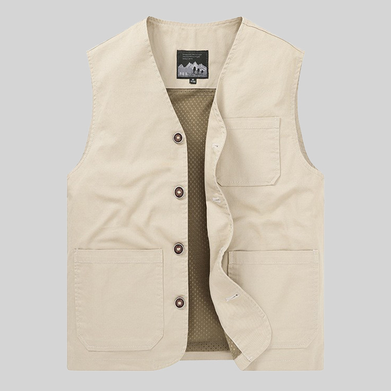 Muški pamukasti vest, casual kardigan stil, V-izrez, jednoredno kopčanje, podstava od poliestera