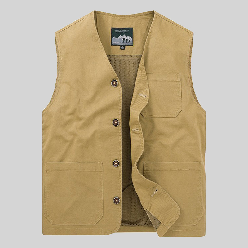 Muški pamukasti vest, casual kardigan stil, V-izrez, jednoredno kopčanje, podstava od poliestera