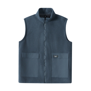 Pánske fleece vesta so stojatým golierom a zipsom, polar fleece materiál, podšívka z polyestera, zimný model, plus veľkosť, viaceré vrecká.