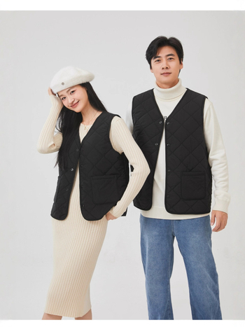 Pamut és kapok töltésű mellény, japán/koreai laza stílus, bő szabás, 50–65 cm hosszú