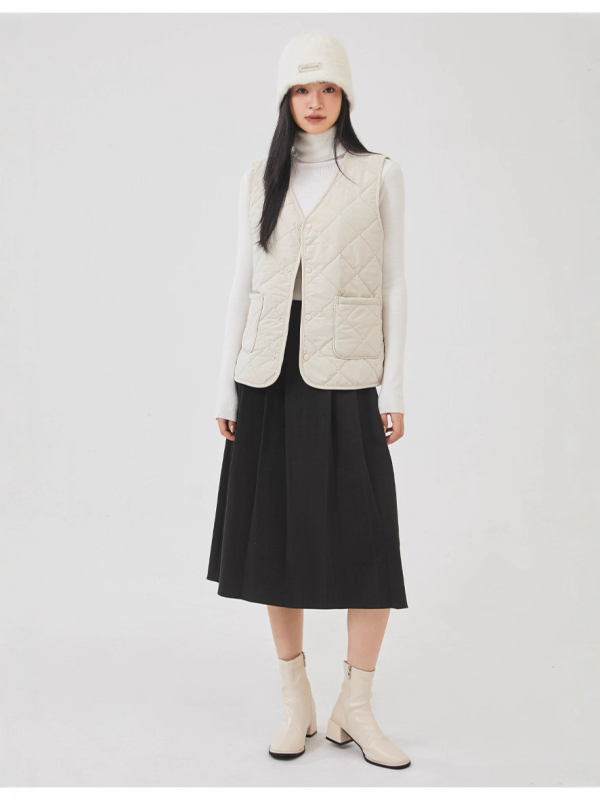 Pamut és kapok töltésű mellény, japán/koreai laza stílus, bő szabás, 50–65 cm hosszú