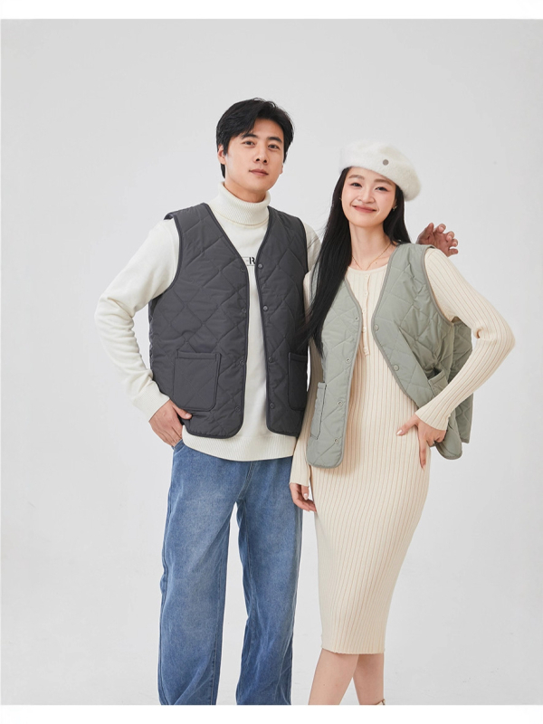 Pamut és kapok töltésű mellény, japán/koreai laza stílus, bő szabás, 50–65 cm hosszú