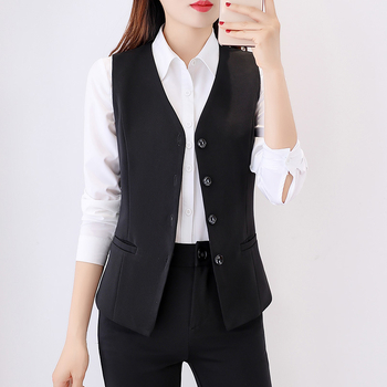 Slim karcsú fazonú V-nyakú mellény irodai viselet, poliészter, koreai stílus