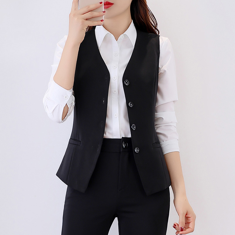 Slim karcsú fazonú V-nyakú mellény irodai viselet, poliészter, koreai stílus