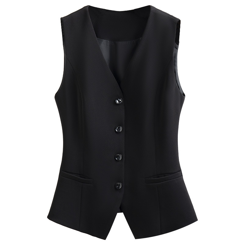 Slim karcsú fazonú V-nyakú mellény irodai viselet, poliészter, koreai stílus