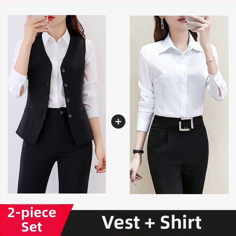 Liemenė su V formos iškirpte biuro stiliui, poliesteris, Korėjos stilius, siauras kirpimas