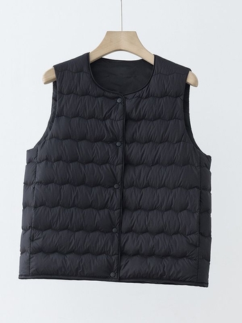 Sievietes pūkvēste bez apkakles, bez piedurknēm, neilona ārējais materiāls, pildījums: baltais pīļu pūks, garums 50–65 cm