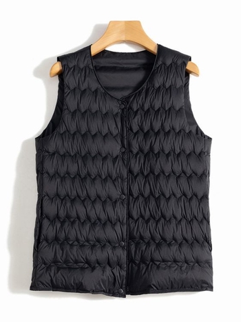 Sievietes pūkvēste bez apkakles, bez piedurknēm, neilona ārējais materiāls, pildījums: baltais pīļu pūks, garums 50–65 cm