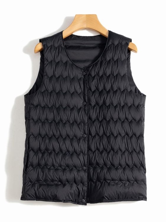 Sievietes pūkvēste bez apkakles, bez piedurknēm, neilona ārējais materiāls, pildījums: baltais pīļu pūks, garums 50–65 cm