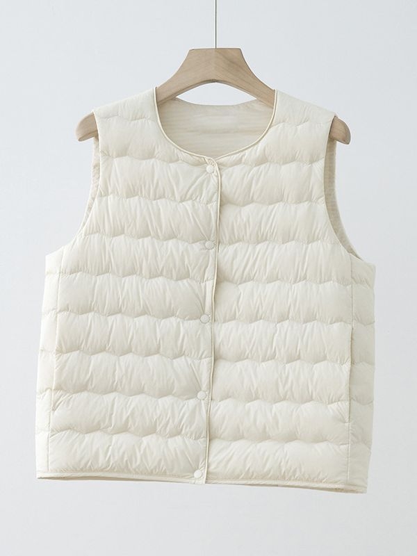 Sievietes pūkvēste bez apkakles, bez piedurknēm, neilona ārējais materiāls, pildījums: baltais pīļu pūks, garums 50–65 cm