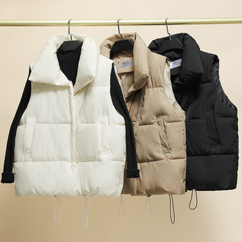 Ženska puffer vest s stojećim ovratnikom, zatvarač, punilo poliester-pamučno, glavni materijal: poliester 95%+