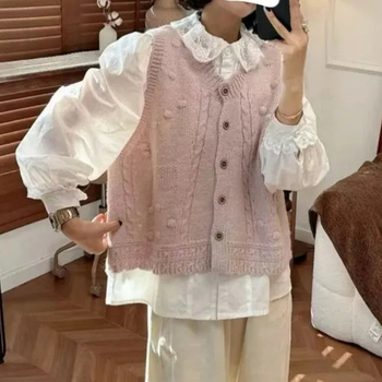 Top tricotat fără mâneci, guler rotund, croială lejeră, lungime normală, amestec acrilic-poliester