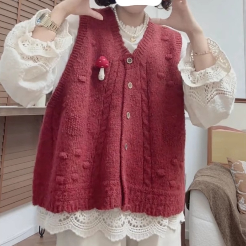 Top tricotat fără mâneci, guler rotund, croială lejeră, lungime normală, amestec acrilic-poliester