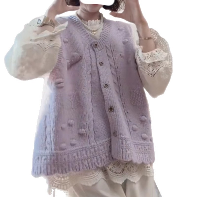 Top tricotat fără mâneci, guler rotund, croială lejeră, lungime normală, amestec acrilic-poliester