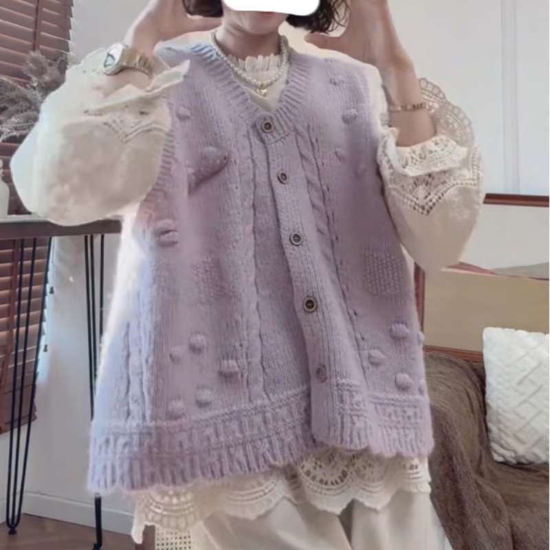 Top tricotat fără mâneci, guler rotund, croială lejeră, lungime normală, amestec acrilic-poliester