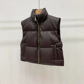 Vestă pentru femei fără mâneci, decolteu în V, lungime ultra scurtă, umplutură din lână, țesătură Rayon