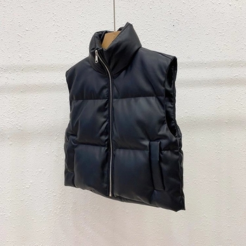 Vestă pentru femei fără mâneci, decolteu în V, lungime ultra scurtă, umplutură din lână, țesătură Rayon