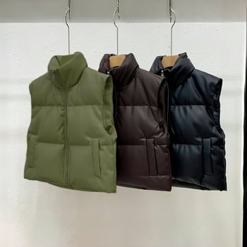 Vestă pentru femei fără mâneci, decolteu în V, lungime ultra scurtă, umplutură din lână, țesătură Rayon