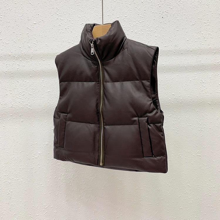 Vestă pentru femei fără mâneci, decolteu în V, lungime ultra scurtă, umplutură din lână, țesătură Rayon