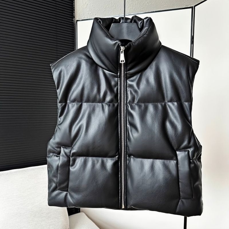 Vestă pentru femei fără mâneci, decolteu în V, lungime ultra scurtă, umplutură din lână, țesătură Rayon