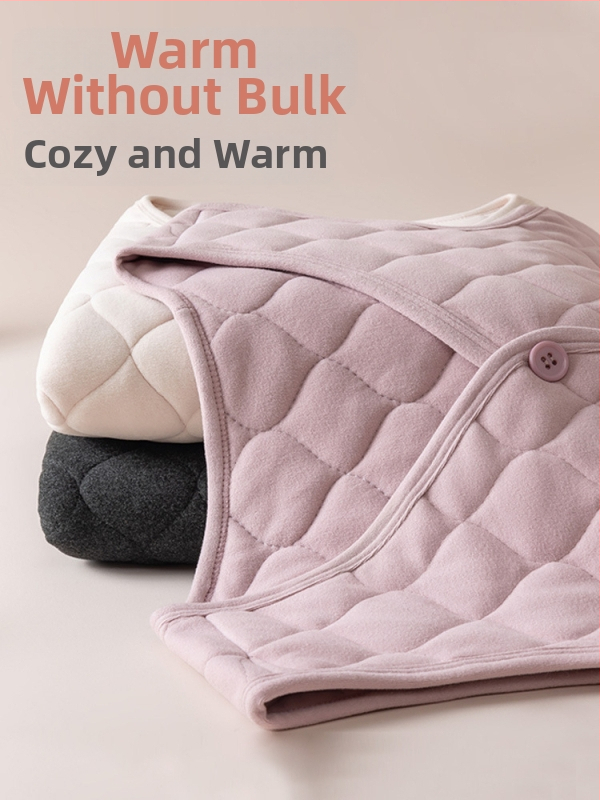 Dámska vlnená termálna vesta s flísovou podšívkou, ultra krátka dĺžka, V-krk, jednobarebná, jeseň 2024