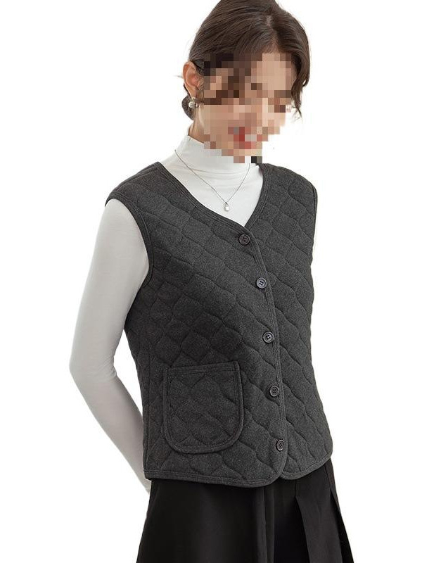 Dámska vlnená termálna vesta s flísovou podšívkou, ultra krátka dĺžka, V-krk, jednobarebná, jeseň 2024